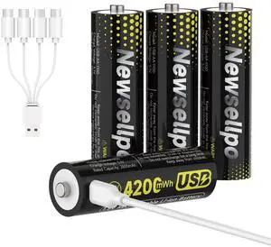4200mWh Rechargeable Lithium AA Batteries 4 Pack with Charging Cable, 1.5V High Capacity USB-C Double A Li-ion Battery for Blink Outdoor Camera, Remote Controls, Flashlights, Toys 4200mWh Rechargeable Lithium AA Batteries 4 Pack with Charging Cable, 1.5V High Capacity USB-C Double A Li-ion Battery for Blink Outdoor Camera, Remote Controls, Flashlights, Toys
