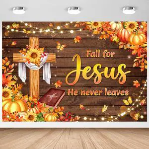 Fall for Jesus He Never Leaves Banner Thanksgiving Day Backdrop | 8x6ft, Polyester Fabric, Religious Thanksgiving Decorations for Church, Christian Cross Decor, Photo Booth Props Fall for Jesus He Never Leaves Banner Thanksgiving Day Backdrop | 8x6ft, Polyester Fabric, Religious Thanksgiving Decorations for Church, Christian Cross Decor, Photo Booth Props