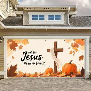 13x6ft Christian Cross Faith Autumn Garage Door Banner | Polyester fabric, Realistic wood cross artwork, Religious mural for church grounds and residential lawns 13x6ft Christian Cross Faith Autumn Garage Door Banner | Polyester fabric, Realistic wood cross artwork, Religious mural for church grounds and residential lawns