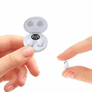 Invisible Bluetooth Earbuds for Small Ears, Skin Tone, Mini Wireless, Discreet, for Side Sleepers, Work, Office, with Smart LED Display Charging Case, White Invisible Bluetooth Earbuds for Small Ears, Skin Tone, Mini Wireless, Discreet, for Side Sleepers, Work, Office, with Smart LED Display Charging Case, White
