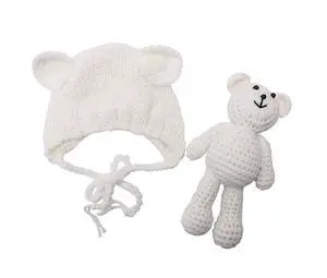 Newborn Baby Crochet Knit Costume Photography Prop Baby Bear Hat and Doll Set Newborn Baby Crochet Knit Costume Photography Prop Baby Bear Hat and Doll Set