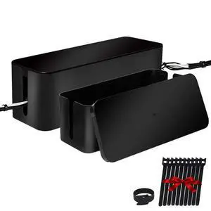 Cable Management Box, 2 Set Cable Organizer for Cable and Cord Management, Storage and Holder to Cover and Hide & Power Strips & Cords (Black) Cable Management Box, 2 Set Cable Organizer for Cable and Cord Management, Storage and Holder to Cover and Hide & Power Strips & Cords (Black)