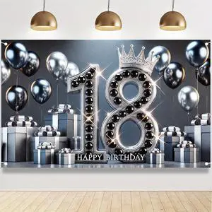 18th Birthday Black Silver Backdrop 71x43 Inch | Eighteen Bday Poster Photo Props Background Decor Wall Lawn Yard Living Room Shiny Silver Star Number Print 18th Birthday Black Silver Backdrop 71x43 Inch | Eighteen Bday Poster Photo Props Background Decor Wall Lawn Yard Living Room Shiny Silver Star Number Print