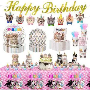 Cat Birthday Decorations, Cat Party Supplies with 9" & 7" Plates, Napkins, Tablecloth, Cake Topper, Pre-assembled Banner & Honeycomb Centerpieces for Cat Themed Birthday Party Decorations Cat Birthday Decorations, Cat Party Supplies with 9" & 7" Plates, Napkins, Tablecloth, Cake Topper, Pre-assembled Banner & Honeycomb Centerpieces for Cat Themed Birthday Party Decorations