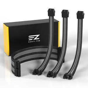 PSU Cable Extension Kit, 18AWG, ATX/EPS/PCIe, 30cm, Black Grey | PET Sleeved Cables, Cable Combs Included, 4-Cable Extension, Flexible Routing, Clean Cable Setup, Custom PC Builds PSU Cable Extension Kit, 18AWG, ATX/EPS/PCIe, 30cm, Black Grey | PET Sleeved Cables, Cable Combs Included, 4-Cable Extension, Flexible Routing, Clean Cable Setup, Custom PC Builds