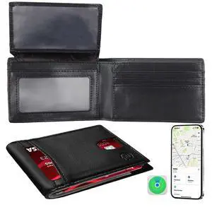 Smart Tracker Wallet for Men,Compatible with Android and Ios, Mens Wallet GPS Tracker Card Holder With Men Gift for Christmas. (Carbon Black) (ID window, Black) Smart Tracker Wallet for Men,Compatible with Android and Ios, Mens Wallet GPS Tracker Card Holder With Men Gift for Christmas. (Carbon Black) (ID window, Black)
