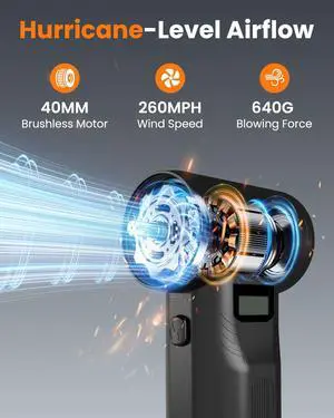 RS40 Ultra Compressed Air Duster, 260MPH & 640G Hurricane Airflow | Replace 80,000 Air Cans, 6-Gear Adjustable, Max 120 Mins Runtime with Fast Charging for Heavy-Duty Clean RS40 Ultra Compressed Air Duster, 260MPH & 640G Hurricane Airflow | Replace 80,000 Air Cans, 6-Gear Adjustable, Max 120 Mins Runtime with Fast Charging for Heavy-Duty Clean