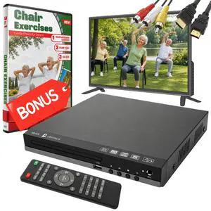 DVD Player for TV with HDMI Port 1080P, Region Free DVD Player with USB Input, Remote Control, HDMI & RCA Cables Included, Includes Bonus Chair Exercise DVD & Resistance Band DVD Player for TV with HDMI Port 1080P, Region Free DVD Player with USB Input, Remote Control, HDMI & RCA Cables Included, Includes Bonus Chair Exercise DVD & Resistance Band