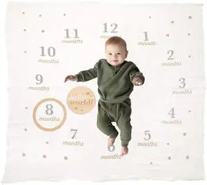 Hello World Baby Milestone Blanket and Photo Prop | Baby Monthly Milestone Updates, Growth Blanket with Photo Posing Props, Perfect Newborn Gift and Nursery Décor, 44" x 44" Hello World Baby Milestone Blanket and Photo Prop | Baby Monthly Milestone Updates, Growth Blanket with Photo Posing Props, Perfect Newborn Gift and Nursery Décor, 44" x 44"