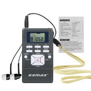 E108 Wireless Stereo FM Radio Receiver - Portable Pocket Mini With Earbuds, LCD Clock for Translator Tour Guide System, Jogging, Running, Walking, Yardwork - Gray E108 Wireless Stereo FM Radio Receiver - Portable Pocket Mini With Earbuds, LCD Clock for Translator Tour Guide System, Jogging, Running, Walking, Yardwork - Gray