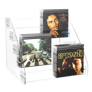 CD Holder 5 Tier Clear Acrylic CD Organizers, CD Display Rack Holds up to 30 Standard DVD Cases for Media Shelf Storage and Organization CD Holder 5 Tier Clear Acrylic CD Organizers, CD Display Rack Holds up to 30 Standard DVD Cases for Media Shelf Storage and Organization