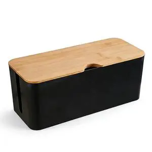 Cable Management Box Wire Organizer for Power Strip Hiding | Bamboo Lid,Large Dual-side Opening Design,Kid & Pet Friendly,for Office,Desks, TV Areas,Floor Corners,Black Cable Management Box Wire Organizer for Power Strip Hiding | Bamboo Lid,Large Dual-side Opening Design,Kid & Pet Friendly,for Office,Desks, TV Areas,Floor Corners,Black