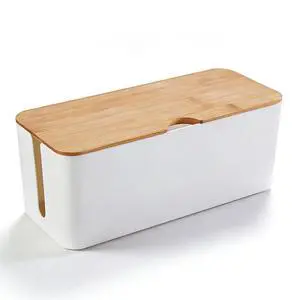 Cable Management Box Wire Organizer for Power Strip Hiding | Bamboo Lid,Large Dual-side Opening Design,Kid & Pet Friendly,for Office,Desks, TV Areas,Floor Corners,White Cable Management Box Wire Organizer for Power Strip Hiding | Bamboo Lid,Large Dual-side Opening Design,Kid & Pet Friendly,for Office,Desks, TV Areas,Floor Corners,White