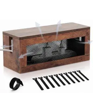 Extra Large Cable Management Box, 16'' Wood Cord Box Organizer with Ventilation Nets & Organizer for Power Strip, TV Wires & Desk Cable Storage, Magnetic Lid Hide Floor Cables Extra Large Cable Management Box, 16'' Wood Cord Box Organizer with Ventilation Nets & Organizer for Power Strip, TV Wires & Desk Cable Storage, Magnetic Lid Hide Floor Cables