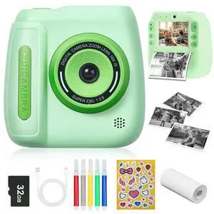 Kids Instant Print Camera, Portable Toddler Travel Print Toy | 1080P Video Digital Camera, Christmas Birthday Gifts for Girls Boys Age 3-12, Green Kids Instant Print Camera, Portable Toddler Travel Print Toy | 1080P Video Digital Camera, Christmas Birthday Gifts for Girls Boys Age 3-12, Green