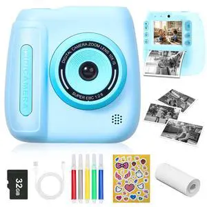 Kids Instant Print Camera, Portable Toddler Travel Print Toy | 1080P Video Digital Camera, Christmas Birthday Gifts for Girls Boys Age 3-12, Blue Kids Instant Print Camera, Portable Toddler Travel Print Toy | 1080P Video Digital Camera, Christmas Birthday Gifts for Girls Boys Age 3-12, Blue