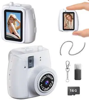 Mini Keychain Camera - Retro Digital Camera with 1080P HD Video Recorder, 0.96" Display Screen Camera with 16G Card, Tiny Fun Stress-Relief Cameras for Kids,Parties,Travel,Birthdays (White) Mini Keychain Camera - Retro Digital Camera with 1080P HD Video Recorder, 0.96" Display Screen Camera with 16G Card, Tiny Fun Stress-Relief Cameras for Kids,Parties,Travel,Birthdays (White)