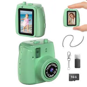 Mini Keychain Camera - Retro Digital Camera with 1080P HD Video Recorder, 0.96" Display Screen Camera with 16G Card, Tiny Fun Stress-Relief Cameras for Kids,Parties,Travel,Birthdays (Green) Mini Keychain Camera - Retro Digital Camera with 1080P HD Video Recorder, 0.96" Display Screen Camera with 16G Card, Tiny Fun Stress-Relief Cameras for Kids,Parties,Travel,Birthdays (Green)