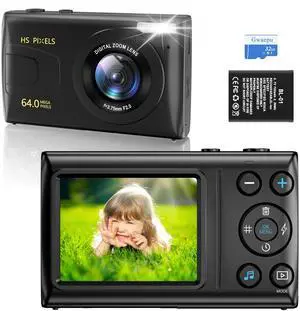 Digital Camera, 4K 64MP Digital Point and Shoot Camera with 18X Zoom Compact Vlogging Camera for Teens, Adults Boys Girls Kids Anti Shake, Auto Focus, 32GB Card Digital Camera, 4K 64MP Digital Point and Shoot Camera with 18X Zoom Compact Vlogging Camera for Teens, Adults Boys Girls Kids Anti Shake, Auto Focus, 32GB Card