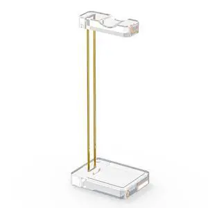 Headphone Stand for Desk, Clear Acrylic Headset Stand with Gold Metal Accent, Gaming Headphone Holder, Universal Desktop Display Stand for Over-Ear Headphones Headphone Stand for Desk, Clear Acrylic Headset Stand with Gold Metal Accent, Gaming Headphone Holder, Universal Desktop Display Stand for Over-Ear Headphones