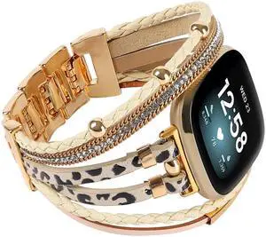 Posh Leather Bands Compatible with Fitbit Versa 4/3 Fitbit Sense 2 Women | Boho Stylish Multilayer Wrap Bracelets Wristband, Handmade Adjustable Jewelry Strap Retro Smart Watch Posh Leather Bands Compatible with Fitbit Versa 4/3 Fitbit Sense 2 Women | Boho Stylish Multilayer Wrap Bracelets Wristband, Handmade Adjustable Jewelry Strap Retro Smart Watch