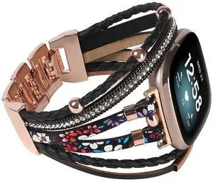Posh Leather Bands Compatible with Fitbit Versa 4/3 Fitbit Sense 2 Women | Boho Stylish Multilayer Wrap Bracelets Wristband, Handmade Adjustable Jewelry Strap Retro Smart Watch Posh Leather Bands Compatible with Fitbit Versa 4/3 Fitbit Sense 2 Women | Boho Stylish Multilayer Wrap Bracelets Wristband, Handmade Adjustable Jewelry Strap Retro Smart Watch