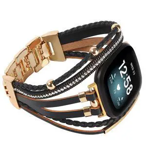 Posh Leather Bands Compatible with Fitbit Versa 4/3 Fitbit Sense 2 Women | Boho Stylish Multilayer Wrap Bracelets Wristband, Handmade Adjustable Jewelry Strap Retro Smart Watch Posh Leather Bands Compatible with Fitbit Versa 4/3 Fitbit Sense 2 Women | Boho Stylish Multilayer Wrap Bracelets Wristband, Handmade Adjustable Jewelry Strap Retro Smart Watch