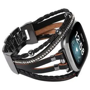 Posh Leather Bands Compatible with Fitbit Versa 4/3 Fitbit Sense 2 Women | Boho Stylish Multilayer Wrap Bracelets Wristband, Handmade Adjustable Jewelry Strap Retro Smart Watch Posh Leather Bands Compatible with Fitbit Versa 4/3 Fitbit Sense 2 Women | Boho Stylish Multilayer Wrap Bracelets Wristband, Handmade Adjustable Jewelry Strap Retro Smart Watch