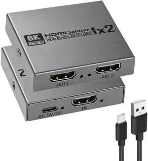 8K@60Hz HDMI 2.1 Splitter 1 in 2 Out, 8K HDMI Splitter 1 in 2 Out Display Duplicate/Mirror Screen, Supports Ultra HD 4K 3D, Compatible for Blu-Ray Player, TV Box, PS3, PS4, Xbox Etc(Can not Extend 8K@60Hz HDMI 2.1 Splitter 1 in 2 Out, 8K HDMI Splitter 1 in 2 Out Display Duplicate/Mirror Screen, Supports Ultra HD 4K 3D, Compatible for Blu-Ray Player, TV Box, PS3, PS4, Xbox Etc(Can not Extend