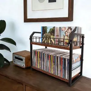 2-Tier CD Holder, CD Storage Shelf, CD Organizer with Display, CD holder stand, Premium CD Rack for Home & Office, Ideal for Music Enthusiasts (Brown) (2-Tier) 2-Tier CD Holder, CD Storage Shelf, CD Organizer with Display, CD holder stand, Premium CD Rack for Home & Office, Ideal for Music Enthusiasts (Brown) (2-Tier)