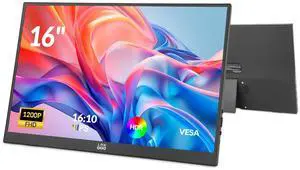 Portable Monitor, 16 1200P FHD IPS Display 16:10, 1500:1 Contrast, USB-C&Mini HDMI Travel Monitor with Built-in Stand, Second Screen for Laptop/PC/Mac/Phone/Switch/Xbox/PS4/5, Vesa Mountable Portable Monitor, 16 1200P FHD IPS Display 16:10, 1500:1 Contrast, USB-C&Mini HDMI Travel Monitor with Built-in Stand, Second Screen for Laptop/PC/Mac/Phone/Switch/Xbox/PS4/5, Vesa Mountable
