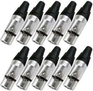 Geisler XLR 3 Pin Male XLR 3 Pin Female Plug Gold-Plated Copper Contacts Fine Silver Nickel Metal Housing with Muficolored Rubber Ring (Silver-housing Black-Mark Female) 10 Pack Geisler XLR 3 Pin Male XLR 3 Pin Female Plug Gold-Plated Copper Contacts Fine Silver Nickel Metal Housing with Muficolored Rubber Ring (Silver-housing Black-Mark Female) 10 Pack