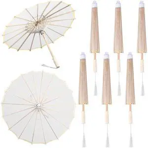 Parasol,White | 6 Pack 22.1 Inch Cloth Parasols Bamboo Handle, Handmade Japanese Style Tassel for Wedding Bridal Party Photo Prop Decor Parasol,White | 6 Pack 22.1 Inch Cloth Parasols Bamboo Handle, Handmade Japanese Style Tassel for Wedding Bridal Party Photo Prop Decor