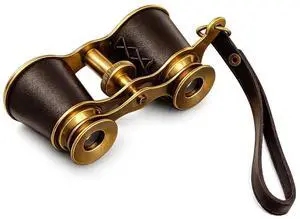 Captains Brass Binocular - Handheld Brown Leather Solid Brass Opera Glasses Binocular-Pocket Size Binoculars for Kids (NO Zoom, NO Magnification) | Antique replica design made of solid brass and leath Captains Brass Binocular - Handheld Brown Leather Solid Brass Opera Glasses Binocular-Pocket Size Binoculars for Kids (NO Zoom, NO Magnification) | Antique replica design made of solid brass and leath