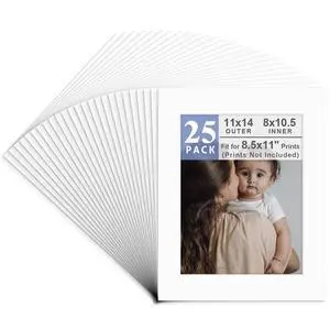 25 Pack 11x14 White Picture Mats for 8.5x11 Photo | Acid Free Photo Mat with 8x10.5 inch Opening, Fit for 8.5x11 Prints, White Core Bevel Cut Pre-Cut Mattes 25 Pack 11x14 White Picture Mats for 8.5x11 Photo | Acid Free Photo Mat with 8x10.5 inch Opening, Fit for 8.5x11 Prints, White Core Bevel Cut Pre-Cut Mattes