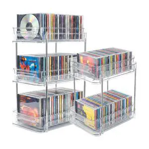 Clear CD Organizer, 3-Tier Sliding Drawer Storage Shelf - Holds 72 CDs, Versatile Organizer for VCDs DVDs CDs, Cosmetics, Cups (3-Tier) Clear CD Organizer, 3-Tier Sliding Drawer Storage Shelf - Holds 72 CDs, Versatile Organizer for VCDs DVDs CDs, Cosmetics, Cups (3-Tier)