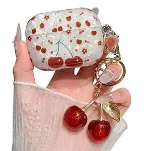 for AirPod Pro 2 Case Cover Girly Aesthetic Cherries Cute Silicone Women Protective Cases with Sparkle Glitter Cherry Keychain Bag Purse Charm, Shockproof for AirPods Pro 2nd/1st Case Pink for AirPod Pro 2 Case Cover Girly Aesthetic Cherries Cute Silicone Women Protective Cases with Sparkle Glitter Cherry Keychain Bag Purse Charm, Shockproof for AirPods Pro 2nd/1st Case Pink