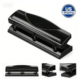 3Hole Paper Punch, 12Sheet Punching Capacity, Metal Office Hole Puncher with Removable Chip Tray, Black 3Hole Paper Punch, 12Sheet Punching Capacity, Metal Office Hole Puncher with Removable Chip Tray, Black