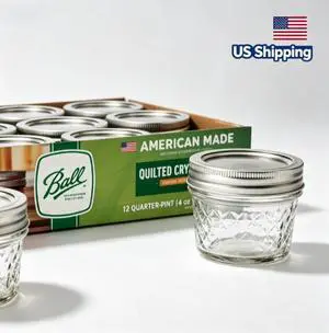 4oz RegularMouth Quilted Mason Jars, 12Pack Glass Jelly Storage Jars with Lids & Bands 4oz RegularMouth Quilted Mason Jars, 12Pack Glass Jelly Storage Jars with Lids & Bands