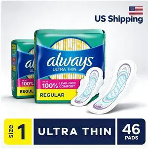 UltraThin Feminine Pads with Wings, Size 1 Regular Absorbency, 46 Count UltraThin Feminine Pads with Wings, Size 1 Regular Absorbency, 46 Count