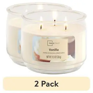(2 Pack) 3Wick Glass Jar Scented Candle, Warm Vanilla Fragrance, 11.5 oz, Up to 70 Hours Burn Time (2 Pack) 3Wick Glass Jar Scented Candle, Warm Vanilla Fragrance, 11.5 oz, Up to 70 Hours Burn Time