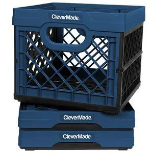 Collapsible EcoPlastic Milk Crate, 6.6 Gal Folding Storage Bin, Ocean Navy, Recycled PP Material Collapsible EcoPlastic Milk Crate, 6.6 Gal Folding Storage Bin, Ocean Navy, Recycled PP Material