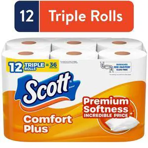 ComfortPlus SepticSafe Toilet Paper, 12 Triple Rolls, 231 Sheets Per Roll, 1Ply ComfortPlus SepticSafe Toilet Paper, 12 Triple Rolls, 231 Sheets Per Roll, 1Ply