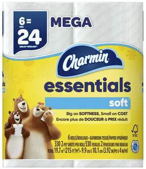 EssentialsSoft 2Ply Toilet Paper, 6 Mega Rolls, 330 Sheets Each, SepticSafe EssentialsSoft 2Ply Toilet Paper, 6 Mega Rolls, 330 Sheets Each, SepticSafe