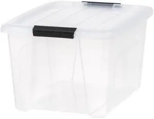 32 Qt Clear Stackable Plastic Storage Bin with Lid & Buckle Latches, BuiltIn Handle 32 Qt Clear Stackable Plastic Storage Bin with Lid & Buckle Latches, BuiltIn Handle