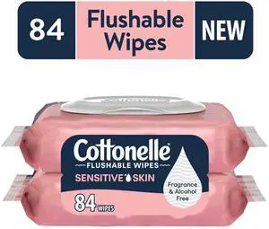 FragranceFree Flushable Wet Wipes, 2 FlipTop Packs, 42 Wipes Each, SensitiveSkin Safe FragranceFree Flushable Wet Wipes, 2 FlipTop Packs, 42 Wipes Each, SensitiveSkin Safe