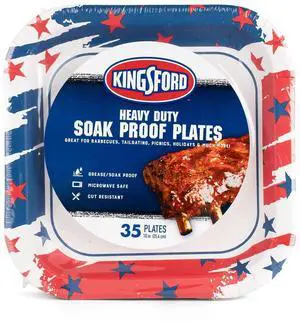 Kingsford 10" HeavyDuty SoakProof Americana Square Paper Plates, 35Count Kingsford 10" HeavyDuty SoakProof Americana Square Paper Plates, 35Count