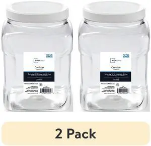 (2 Pack) Mainstays 2Quart Clear Plastic Canister with White TwistTop Lid, Dry Food Storage Jar (2 Pack) Mainstays 2Quart Clear Plastic Canister with White TwistTop Lid, Dry Food Storage Jar