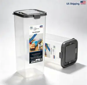 Mainstays Plastic Bread Storage Bin with Gray Lid, Clear Bread Keeper for Standard Loaf, 5.25" x 5.25" x 13.62" Mainstays Plastic Bread Storage Bin with Gray Lid, Clear Bread Keeper for Standard Loaf, 5.25" x 5.25" x 13.62"