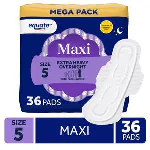Equate Overnight Maxi Pads with FlexiWings, Extra Heavy Absorbency, Size 5, 36 Count Equate Overnight Maxi Pads with FlexiWings, Extra Heavy Absorbency, Size 5, 36 Count